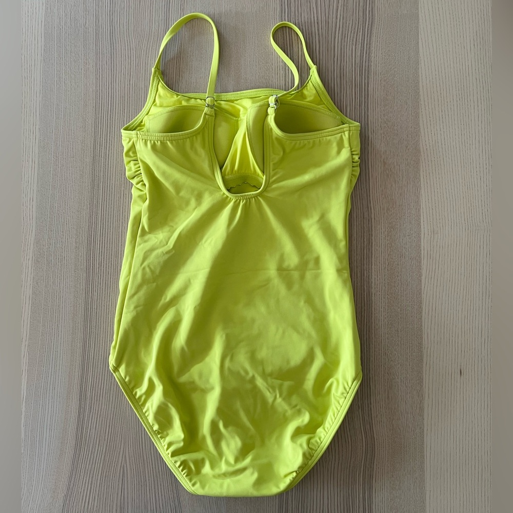 Land’s End Neon Women's Tugless Thin Strap One Piece Swimsuit in Sunlight Lime - Picture 2 of 7